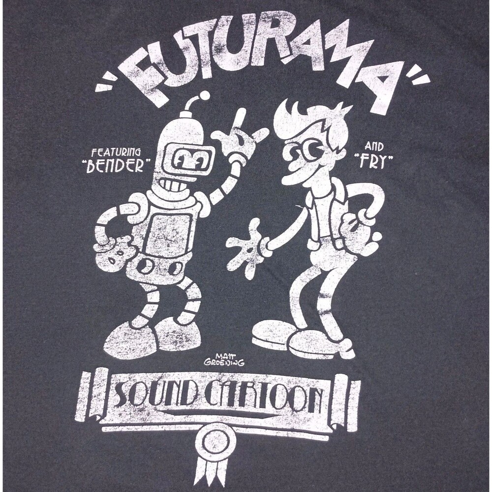 Futurama Shirt Mens Large Sound Cartoon Fry Bender Black T-Shirt Ripple Junction